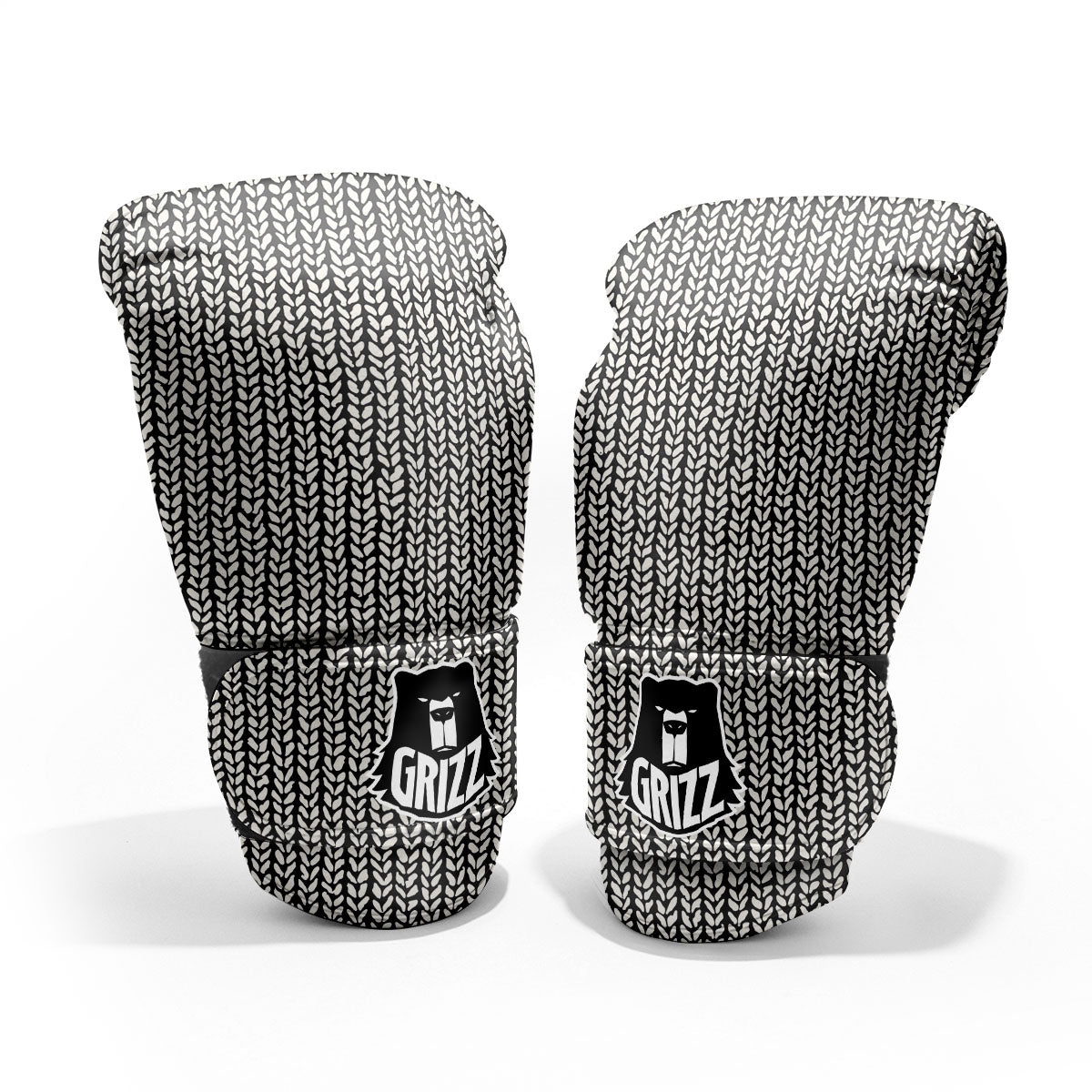 Knitted Texture White And Black Print Pattern Pro Boxing Glove
