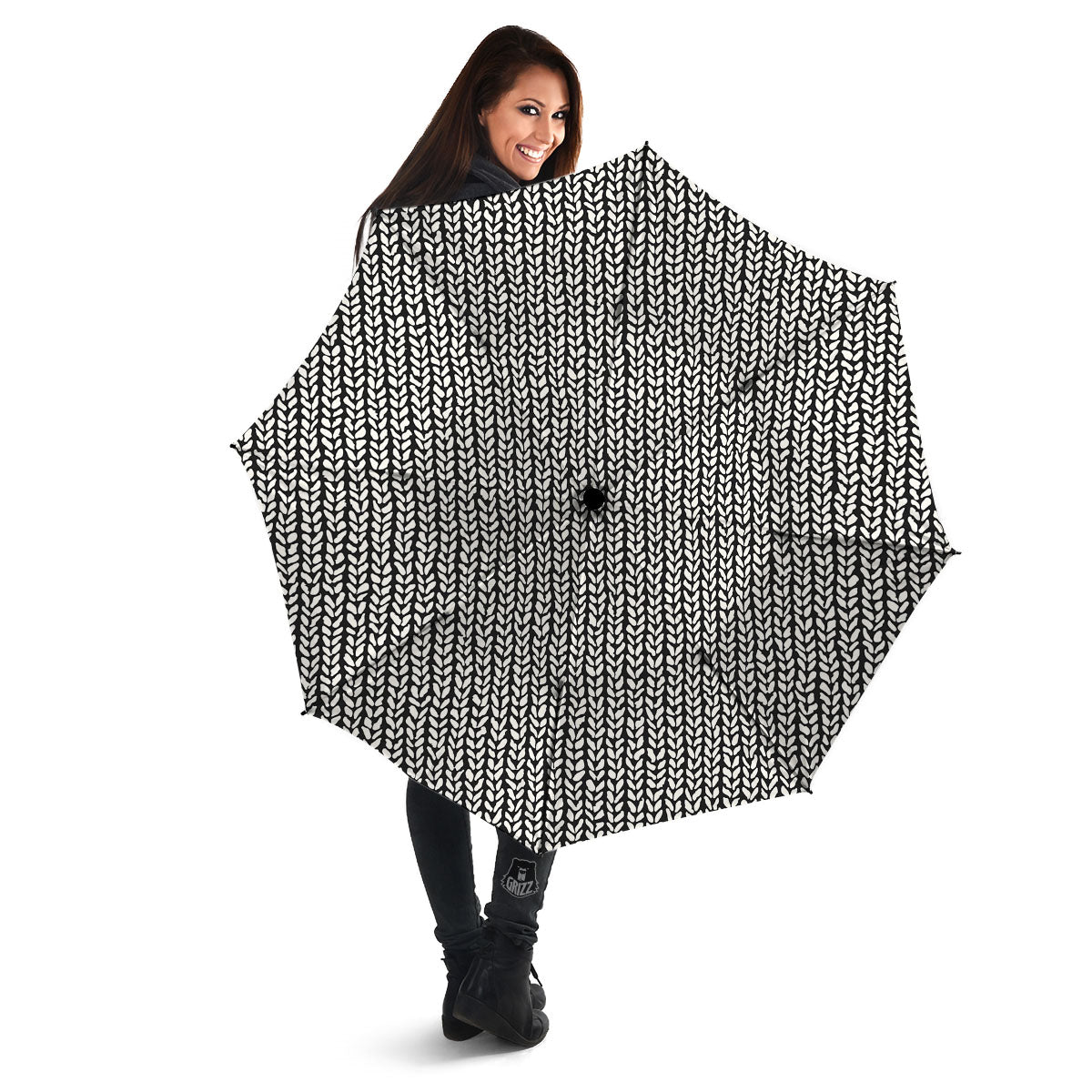 Knitted Texture White And Black Print Pattern Umbrella-grizzshop