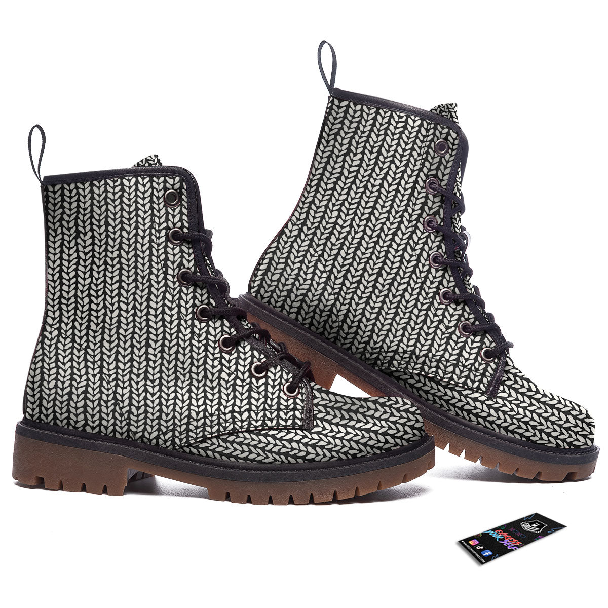 Knitted Texture White And Black Print Pattern Work Boots-grizzshop