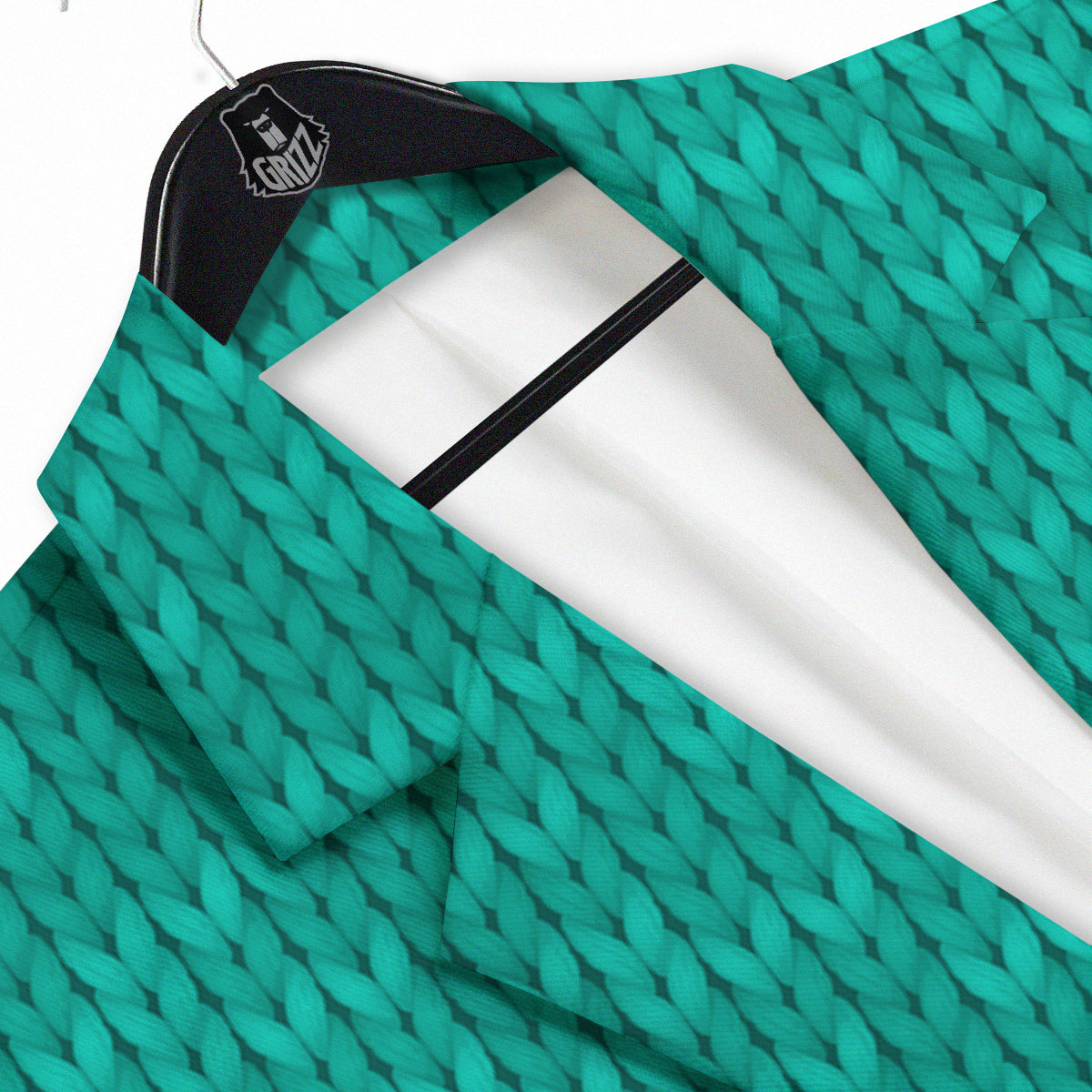 Knitted Turquoise Print Pattern Men's Sport Coat-grizzshop