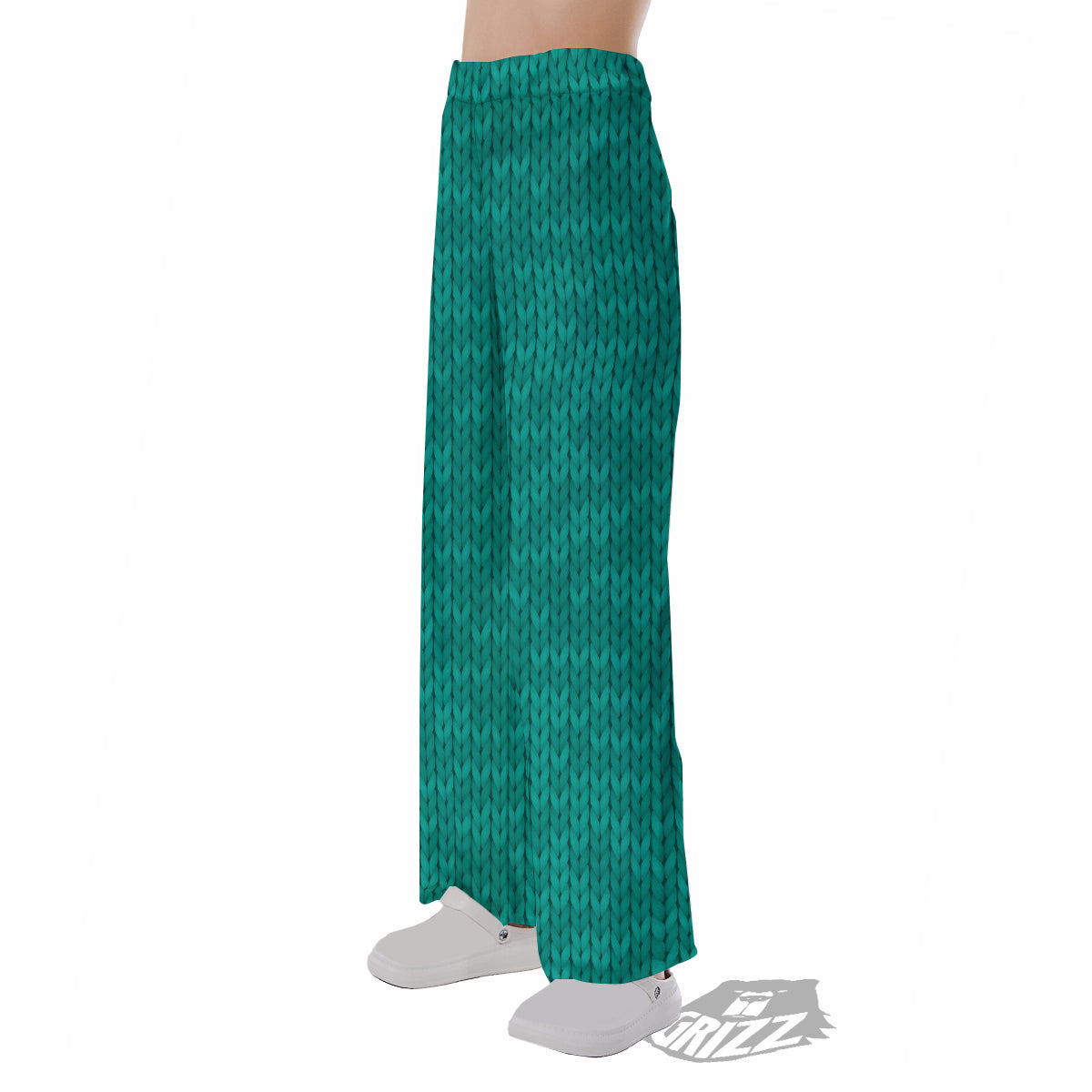 Knitted Turquoise Print Pattern Pajama Pants-grizzshop
