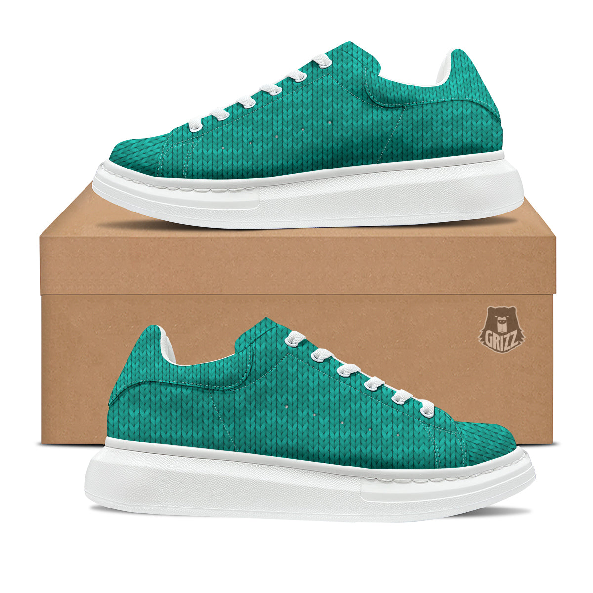 Knitted Turquoise Print Pattern Platform Shoes-grizzshop
