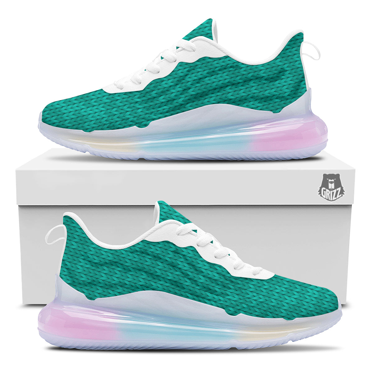 Knitted Turquoise Print Pattern Running Sneakers-grizzshop