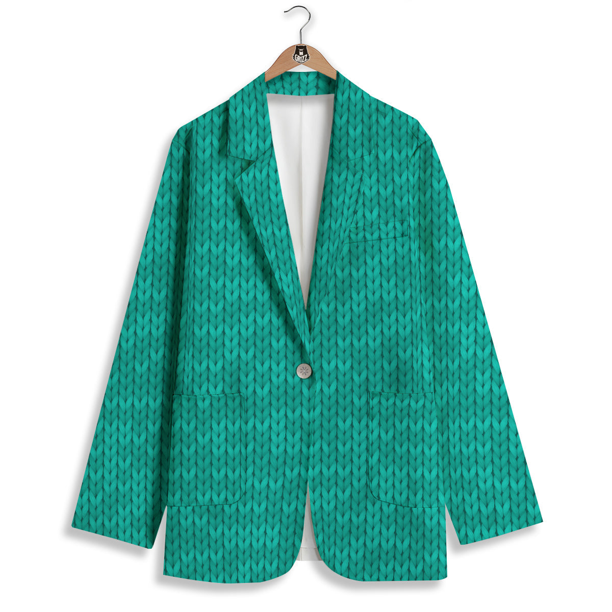 Knitted Turquoise Print Pattern Women's Blazer-grizzshop