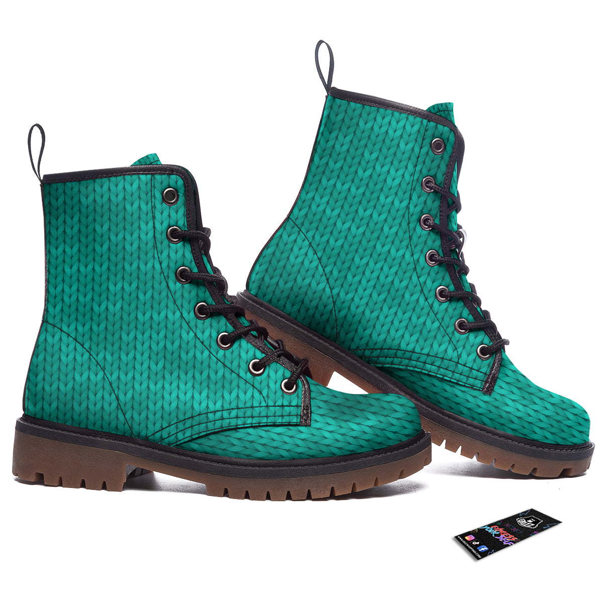 Knitted Turquoise Print Pattern Work Boots-grizzshop