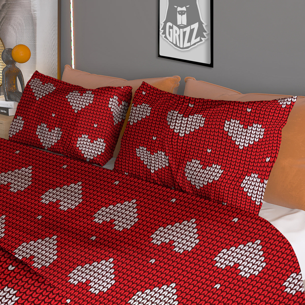 Knitted Valentine's Day Print Pattern Duvet Cover Bedding Set
