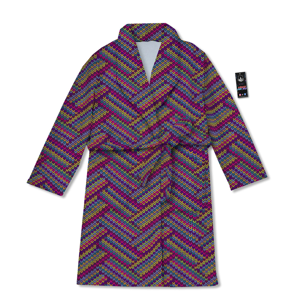 Knitted Vintage Print Pattern Bathrobe-grizzshop