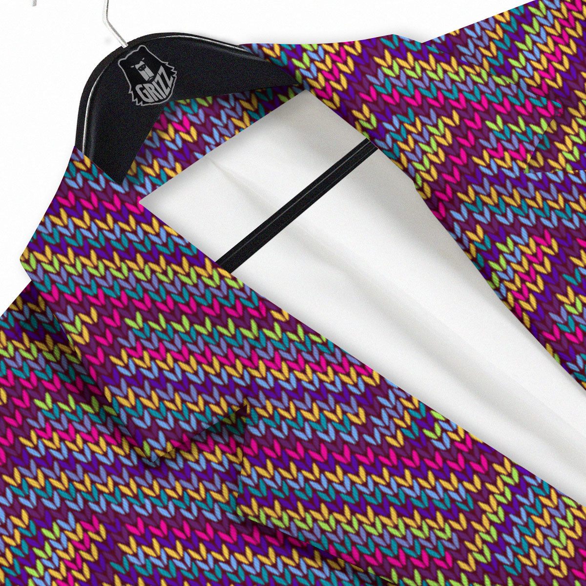 Knitted Vintage Print Pattern Men's Sport Coat-grizzshop