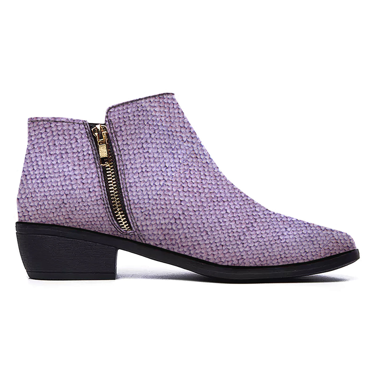 Knitted Violet Print Pattern Ankle Boots-grizzshop