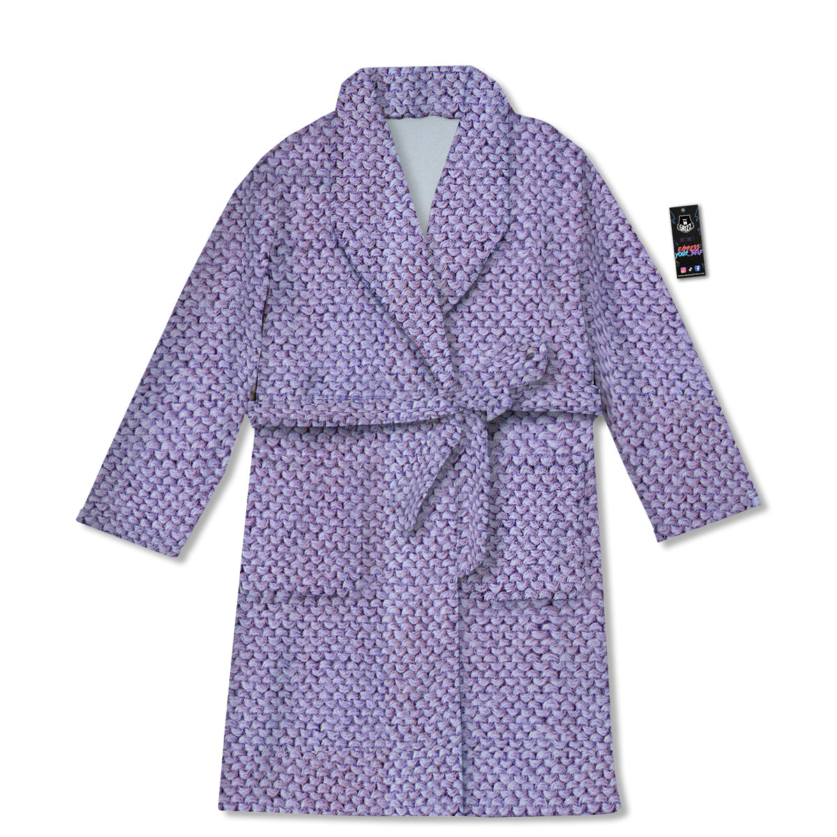 Knitted Violet Print Pattern Bathrobe-grizzshop