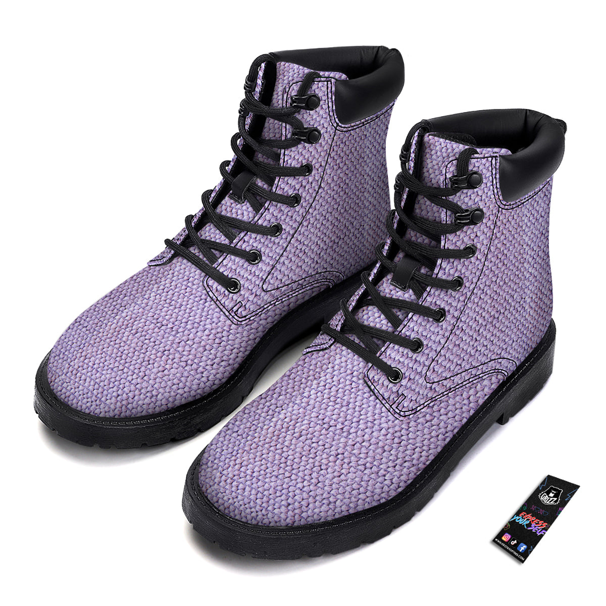 Knitted Violet Print Pattern Boots-grizzshop