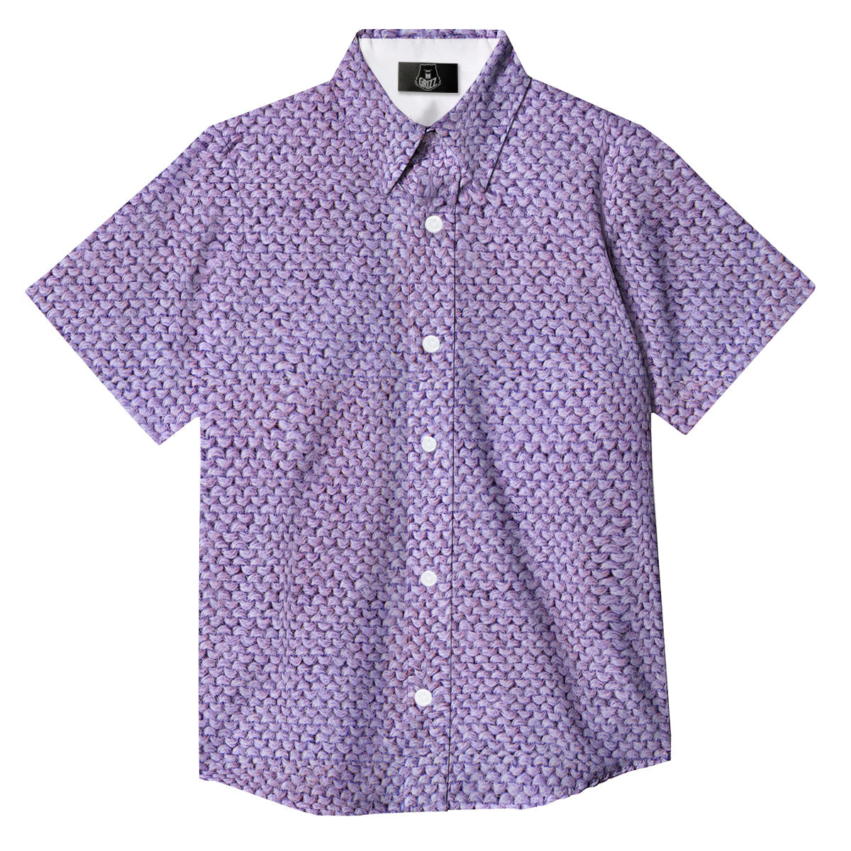Knitted Violet Print Pattern Button Up Shirt-grizzshop