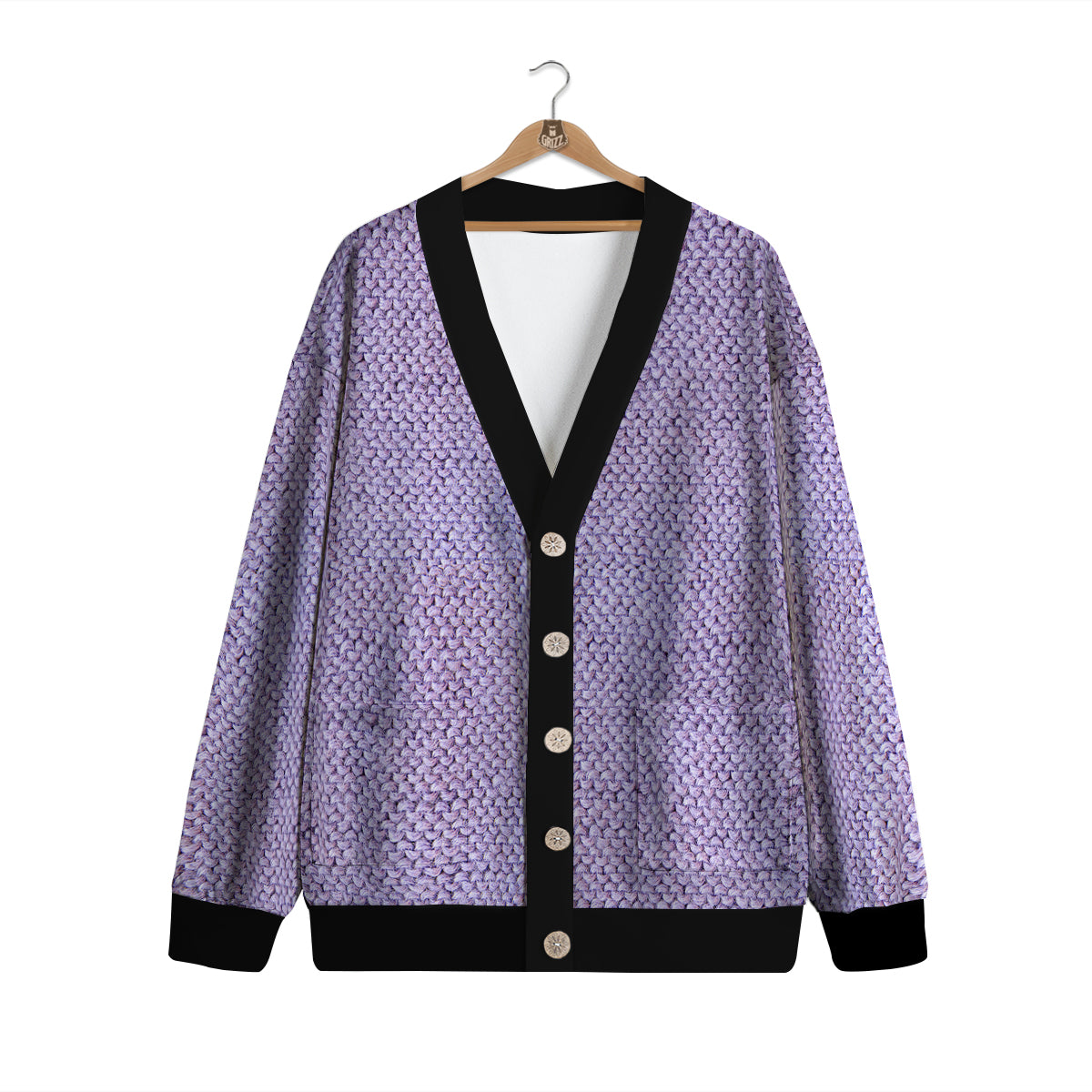 Knitted Violet Print Pattern Cardigan-grizzshop