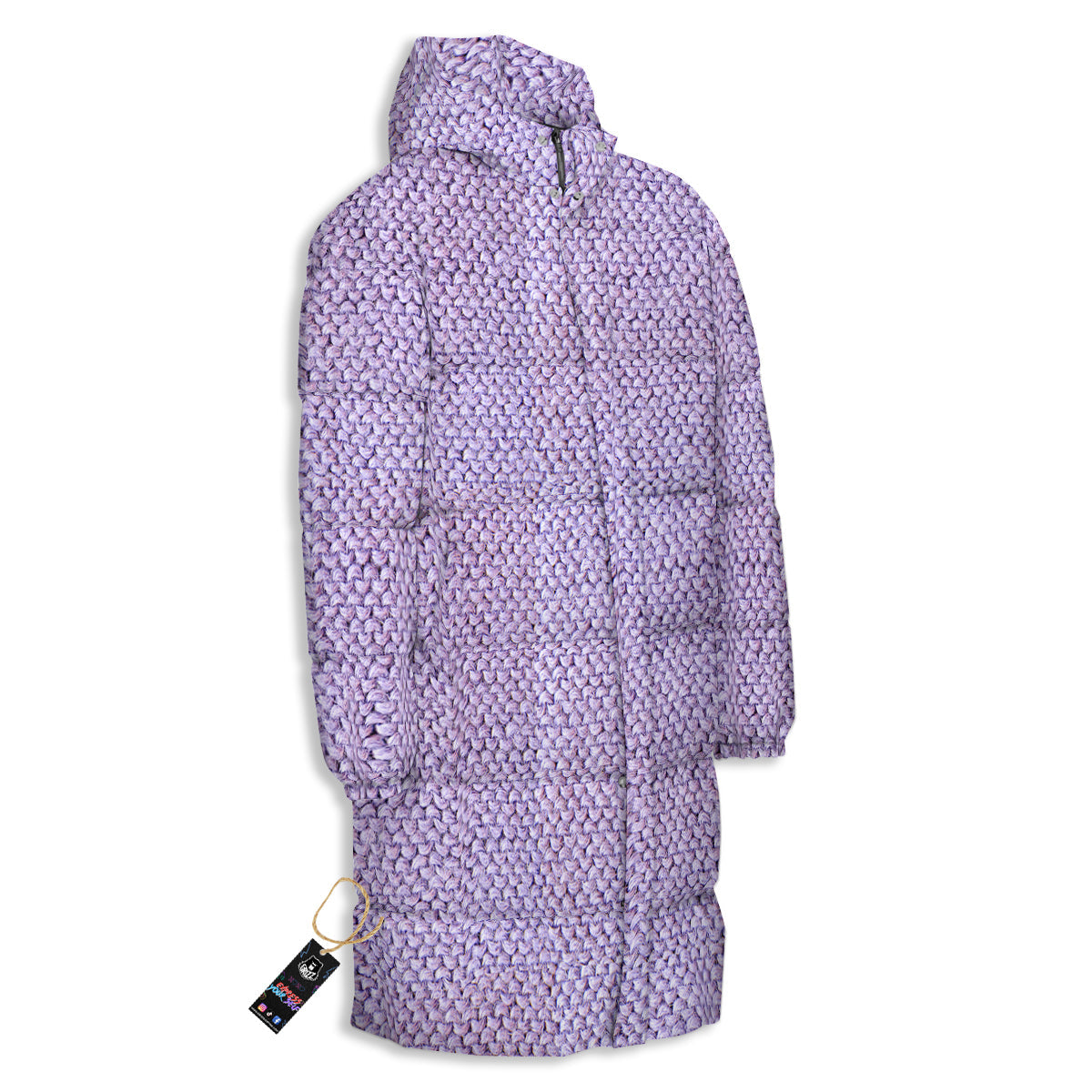 Knitted Violet Print Pattern Long Down Jacket-grizzshop