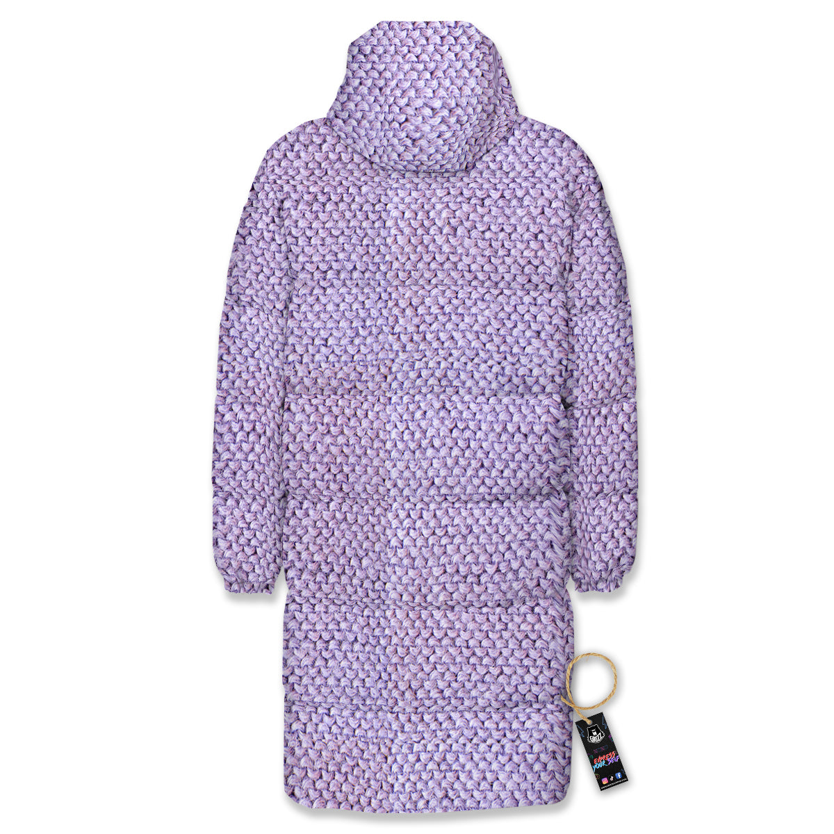 Knitted Violet Print Pattern Long Down Jacket-grizzshop