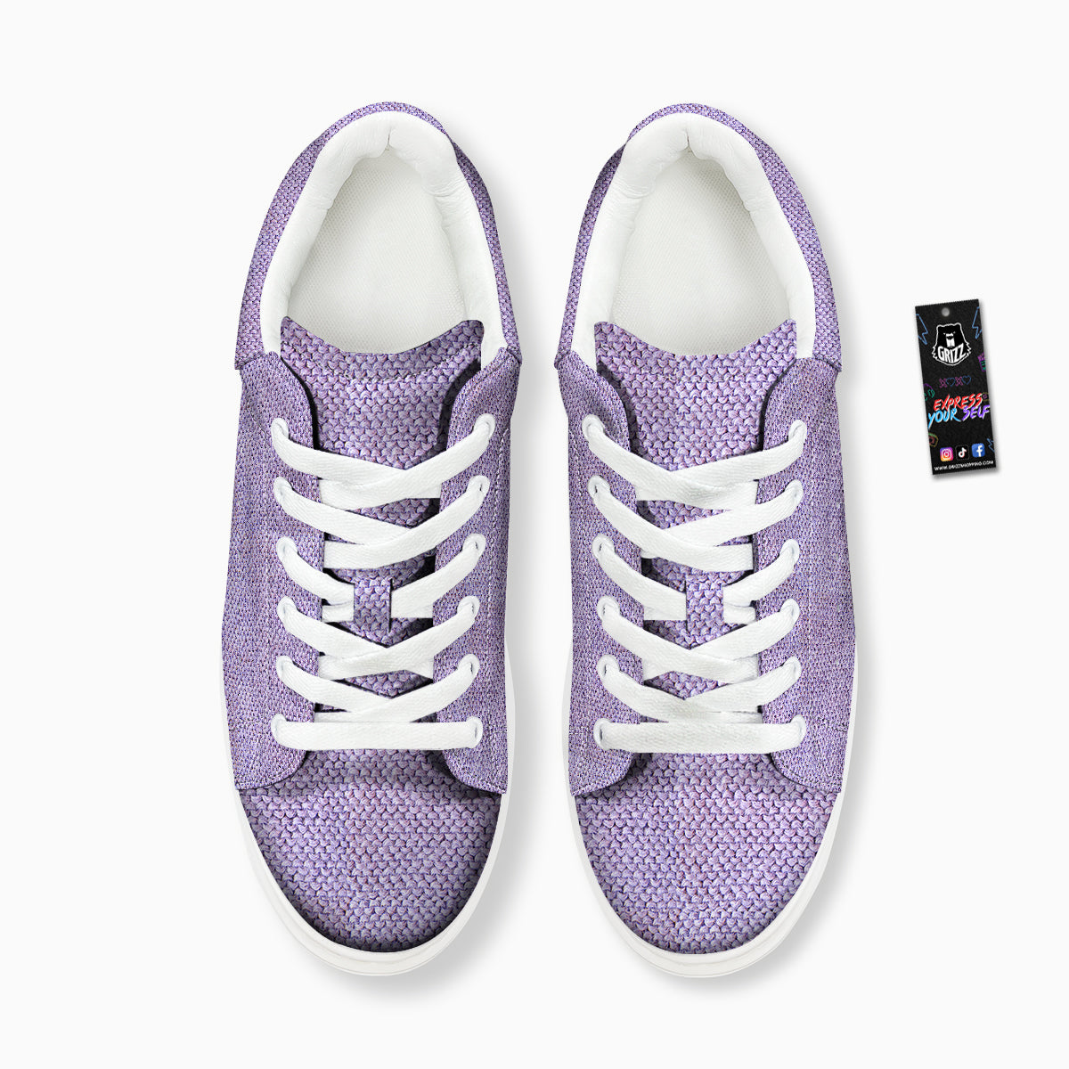 Knitted Violet Print Pattern Platform Shoes-grizzshop