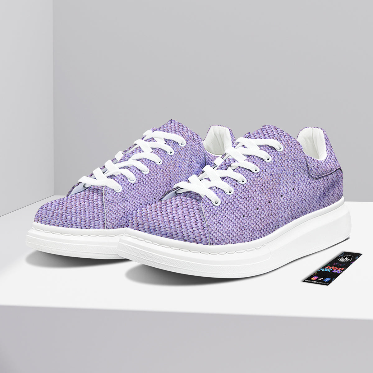Knitted Violet Print Pattern Platform Shoes-grizzshop