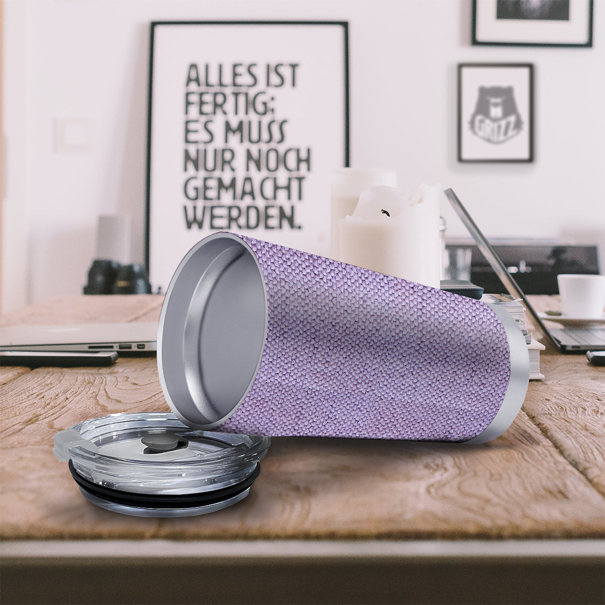 Knitted Violet Print Pattern Tumbler-grizzshop