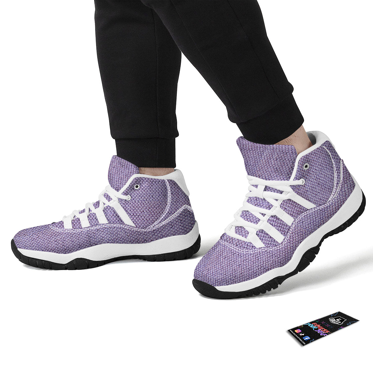 Knitted Violet Print Pattern White Bball Shoes-grizzshop