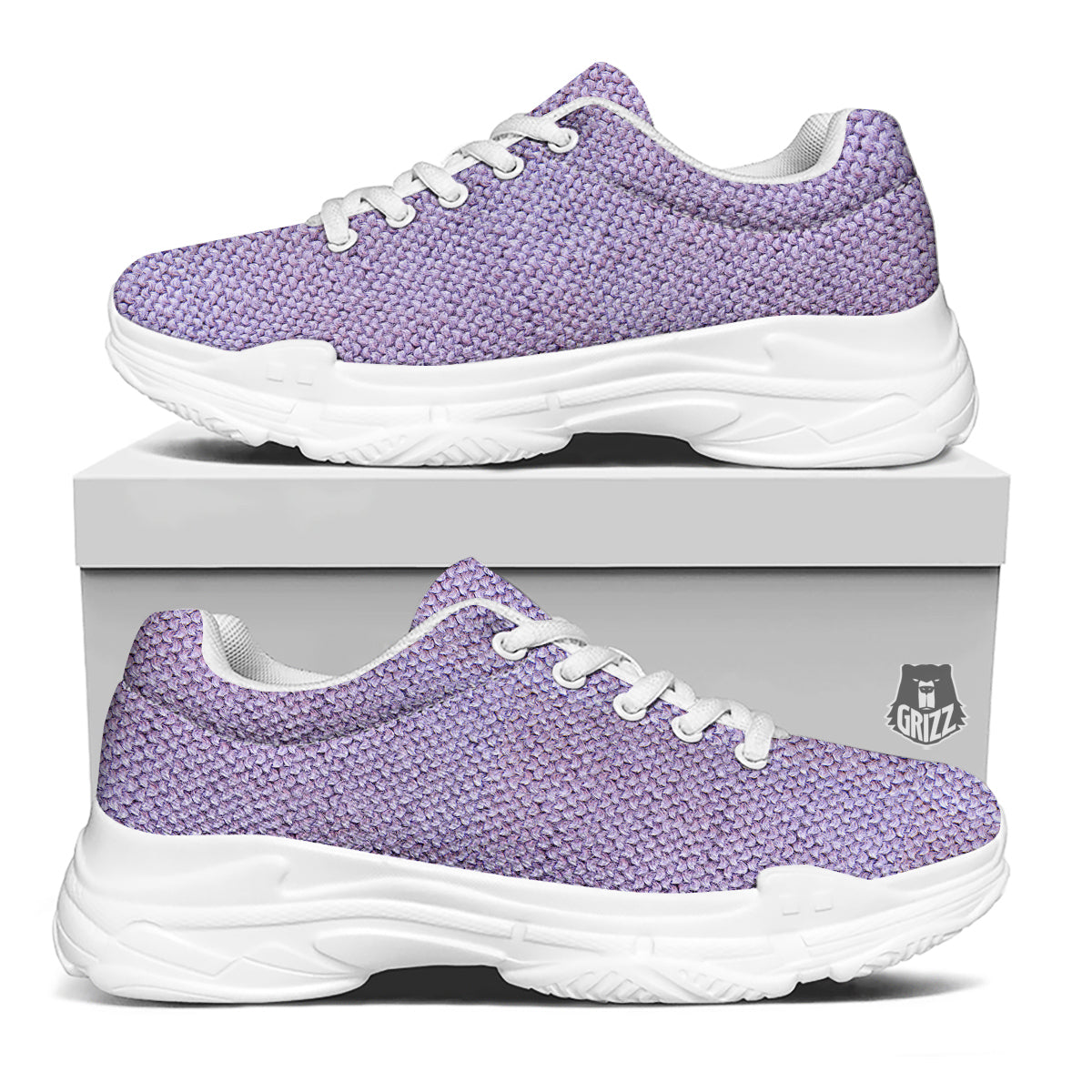 Knitted Violet Print Pattern White Chunky Shoes-grizzshop
