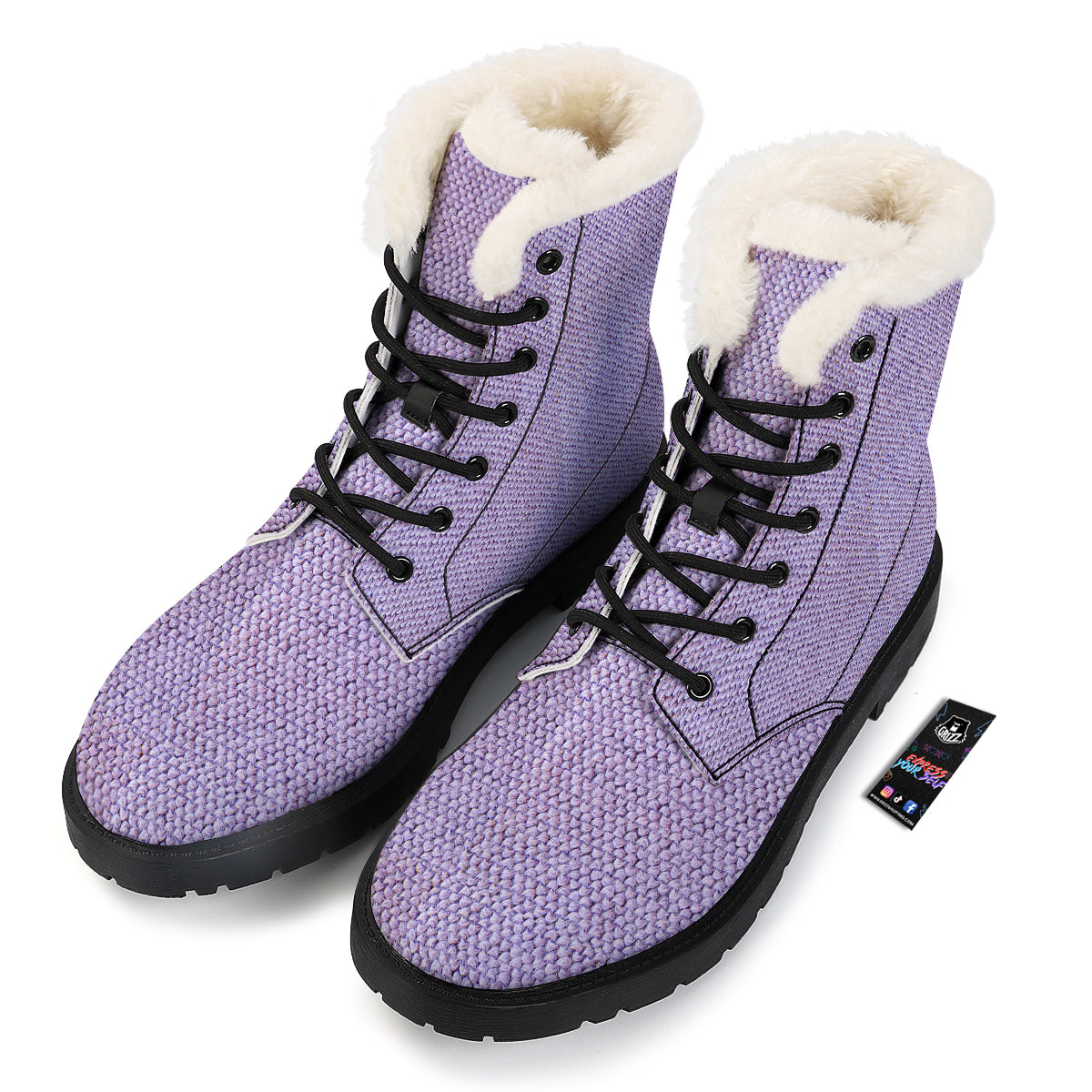 Knitted Violet Print Pattern Winter Boots-grizzshop