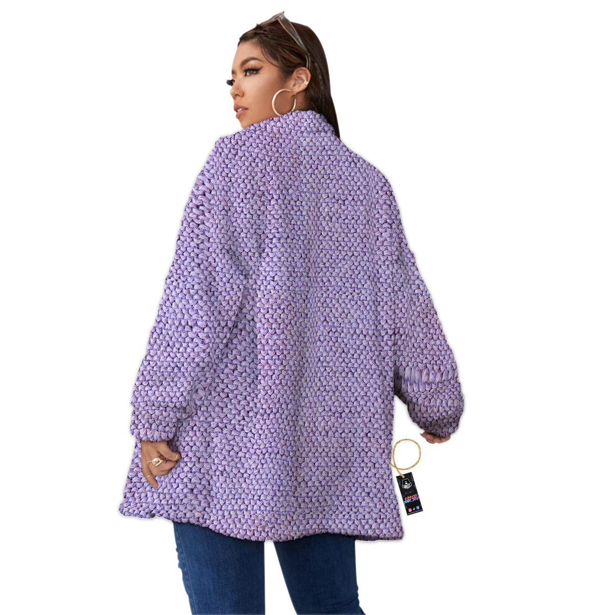 Knitted Violet Print Pattern Women's Sherpa Jacket-grizzshop