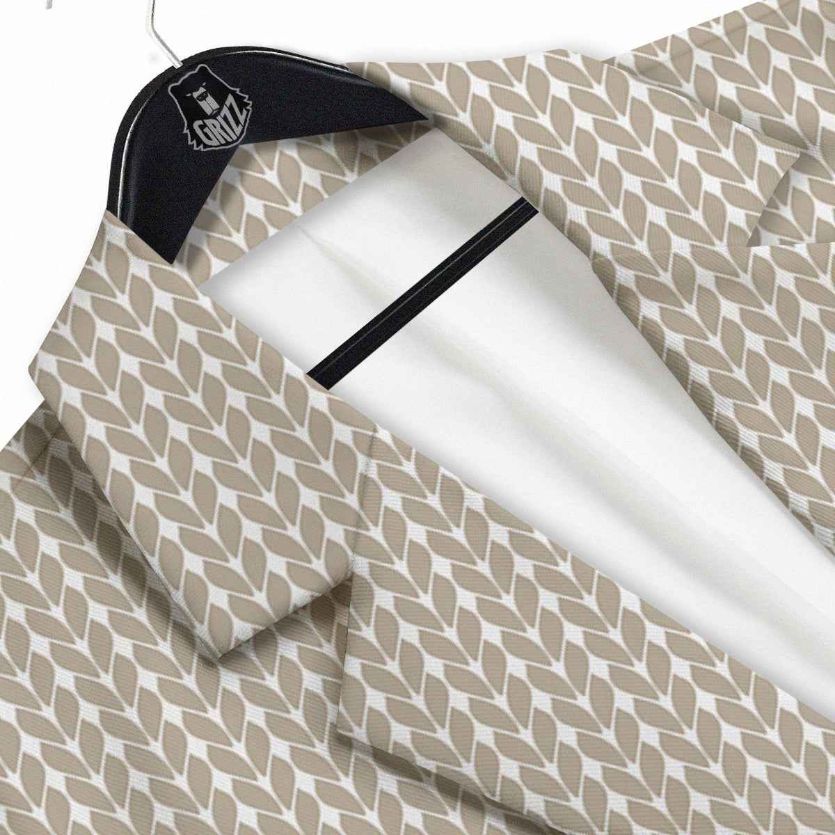 Knitted White And Beige Print Pattern Men's Sport Coat-grizzshop
