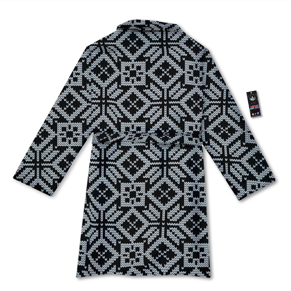Knitted White And Black Print Pattern Bathrobe-grizzshop