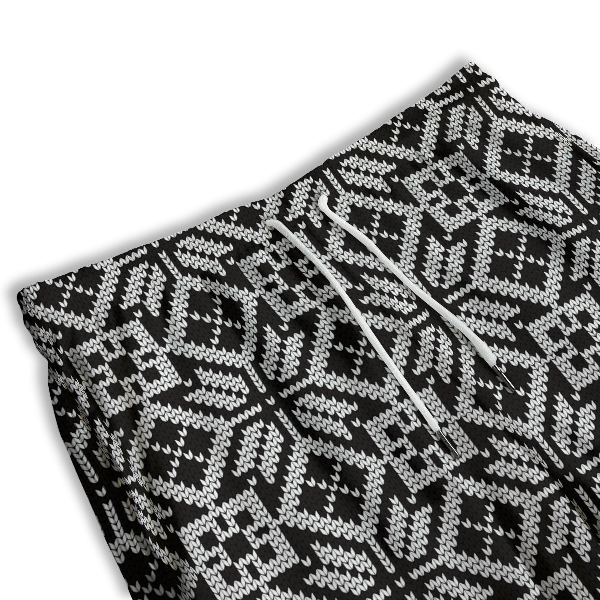 Knitted White And Black Print Pattern Men's Athletic Shorts