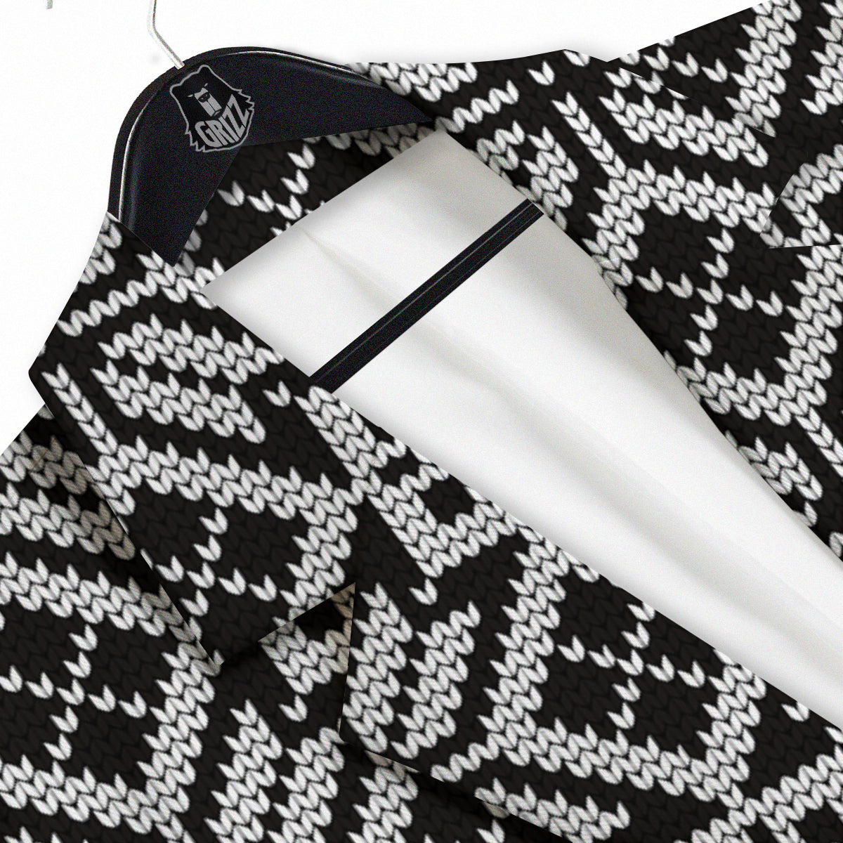Knitted White And Black Print Pattern Men's Sport Coat-grizzshop