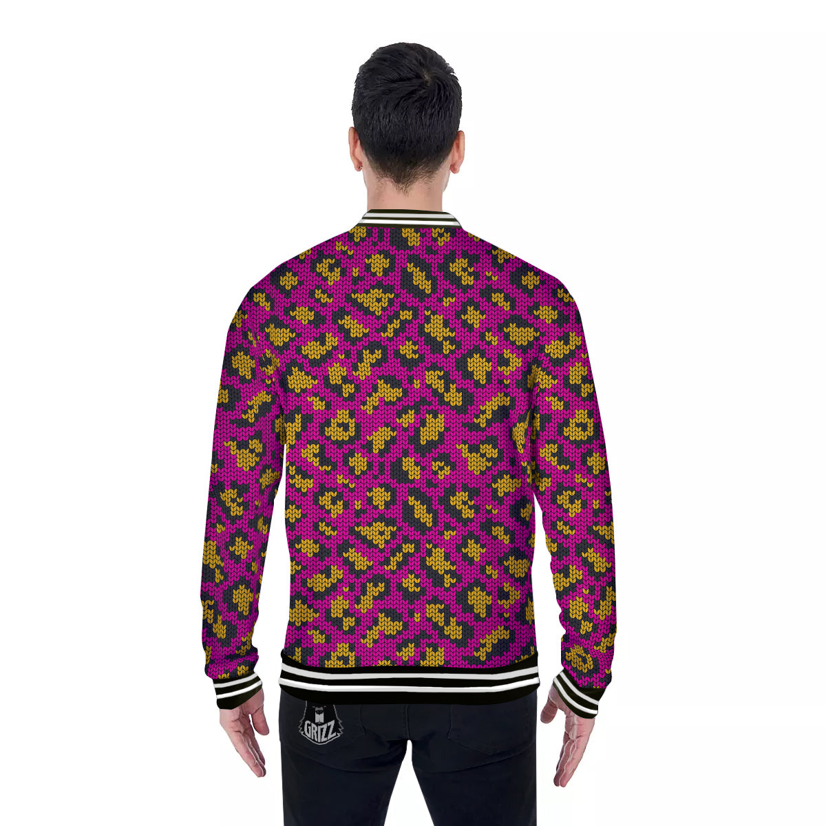 Knitted Wild Pink Leopard Print Pattern Baseball Jacket-grizzshop