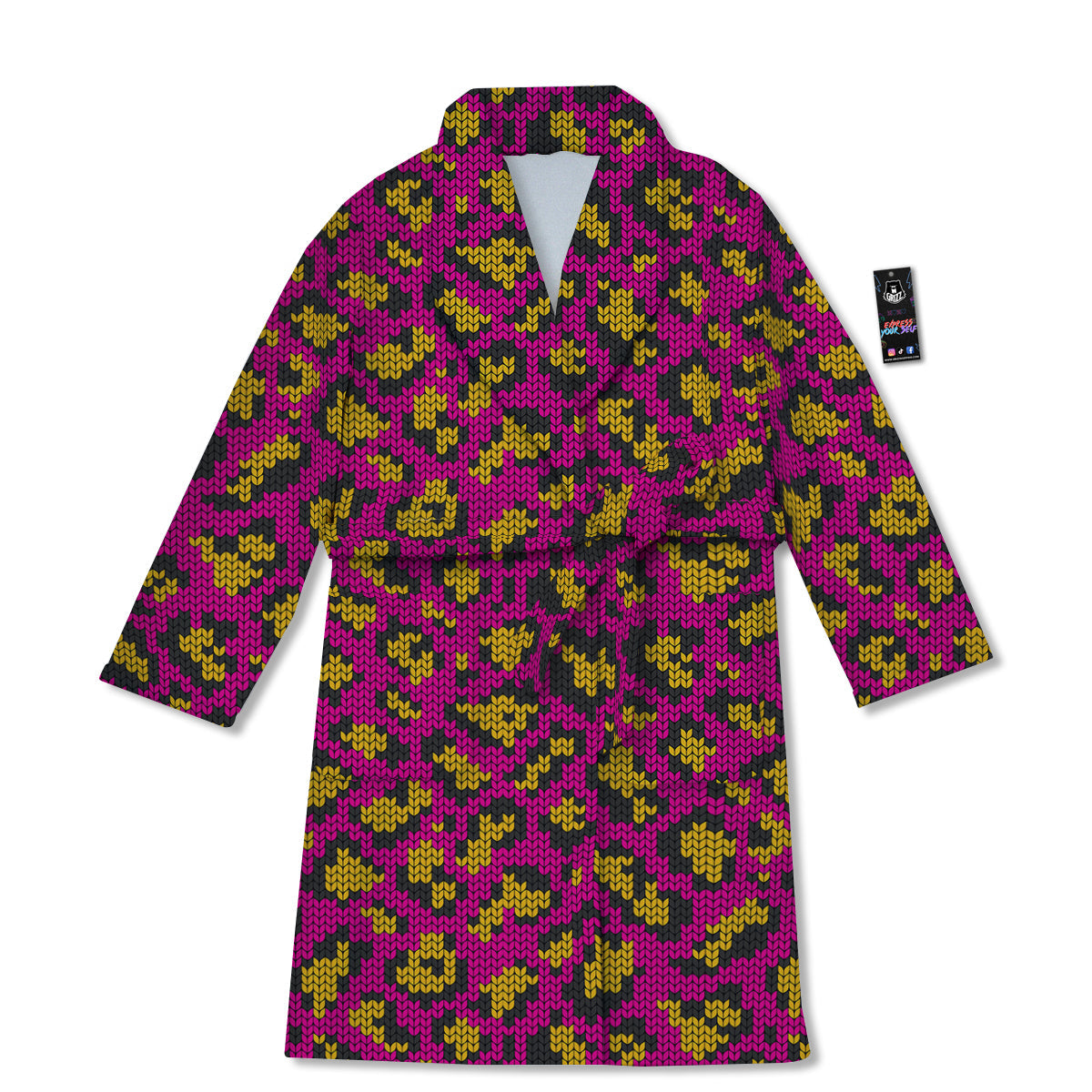 Knitted Wild Pink Leopard Print Pattern Bathrobe-grizzshop