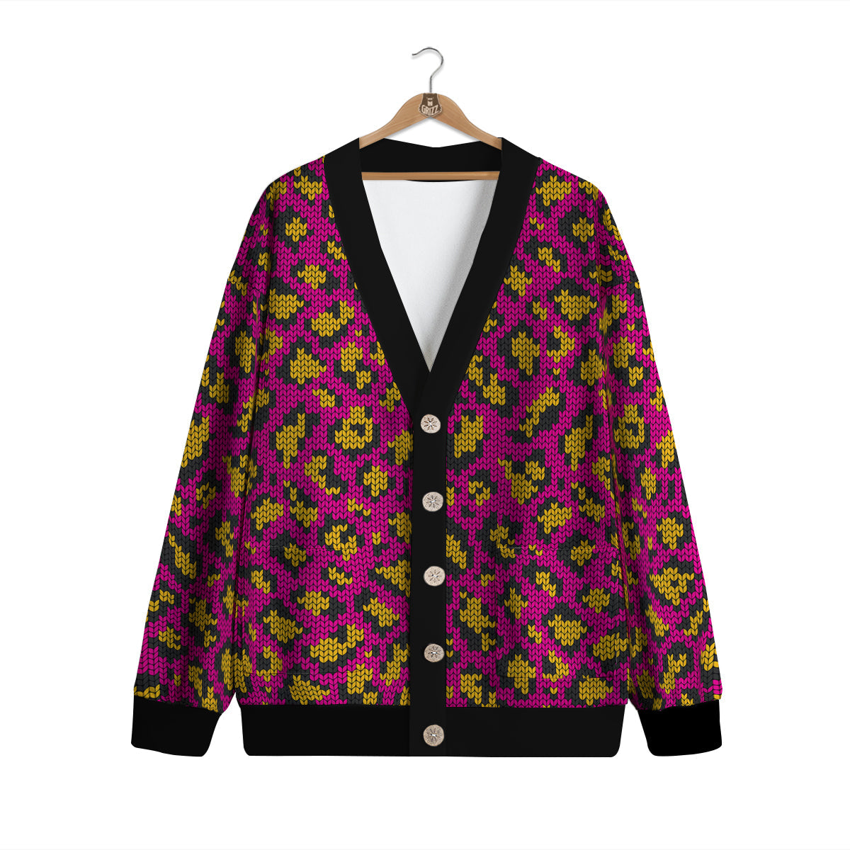 Knitted Wild Pink Leopard Print Pattern Cardigan-grizzshop