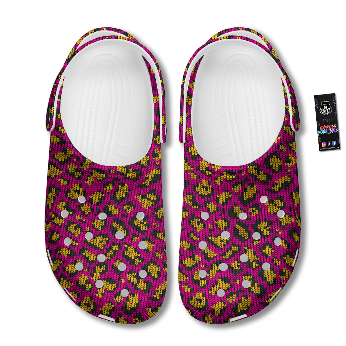 Knitted Wild Pink Leopard Print Pattern Clog-grizzshop
