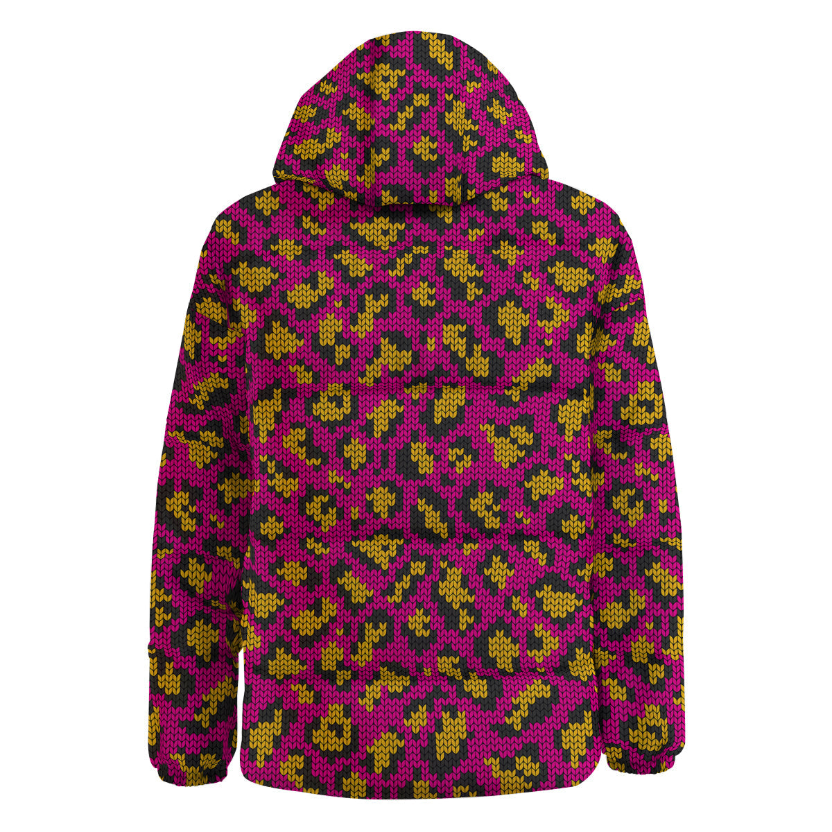 Knitted Wild Pink Leopard Print Pattern Down Jacket-grizzshop
