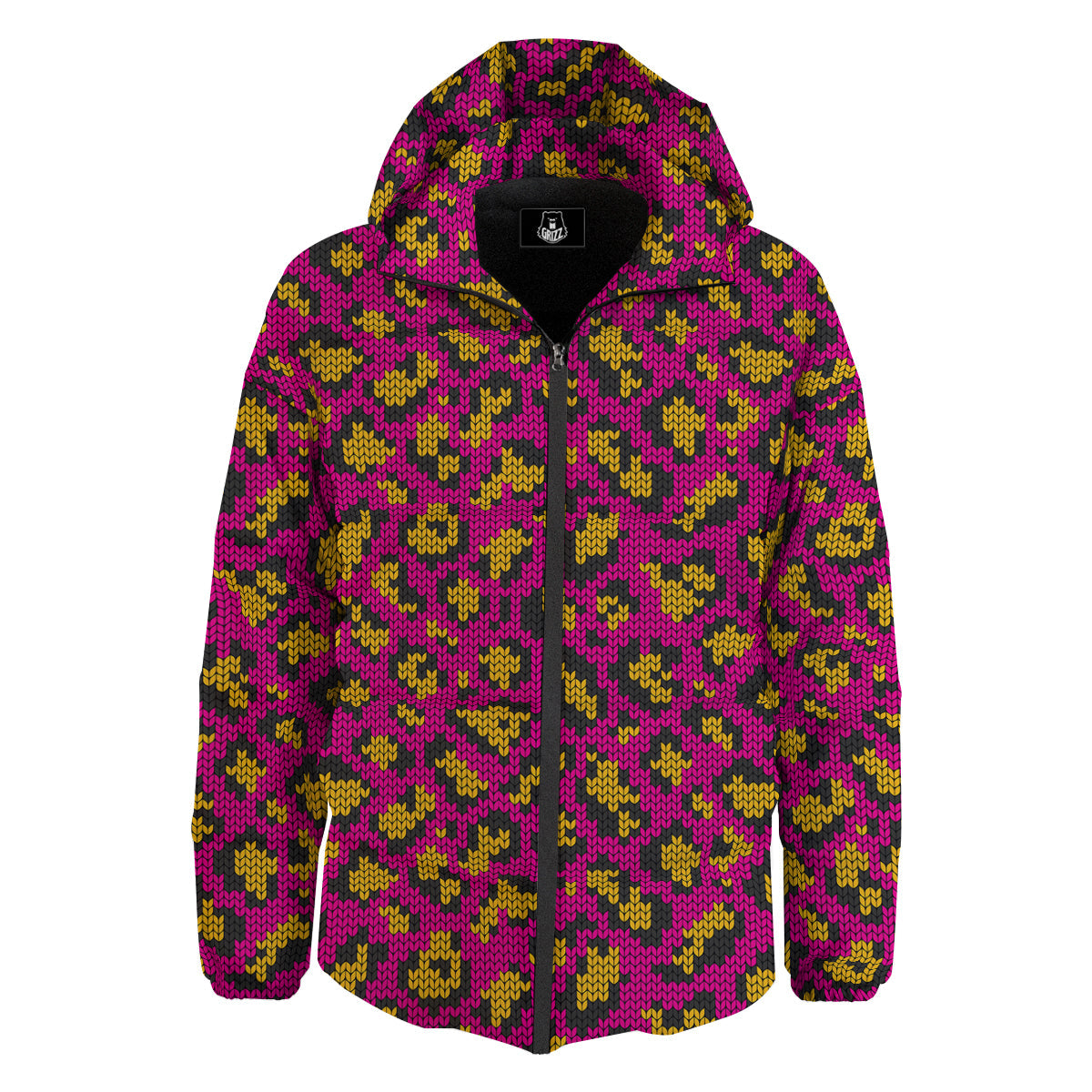 Knitted Wild Pink Leopard Print Pattern Down Jacket-grizzshop