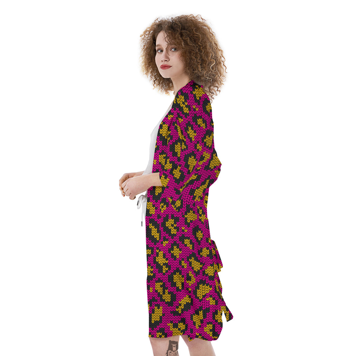 Knitted Wild Pink Leopard Print Pattern Kimono-grizzshop