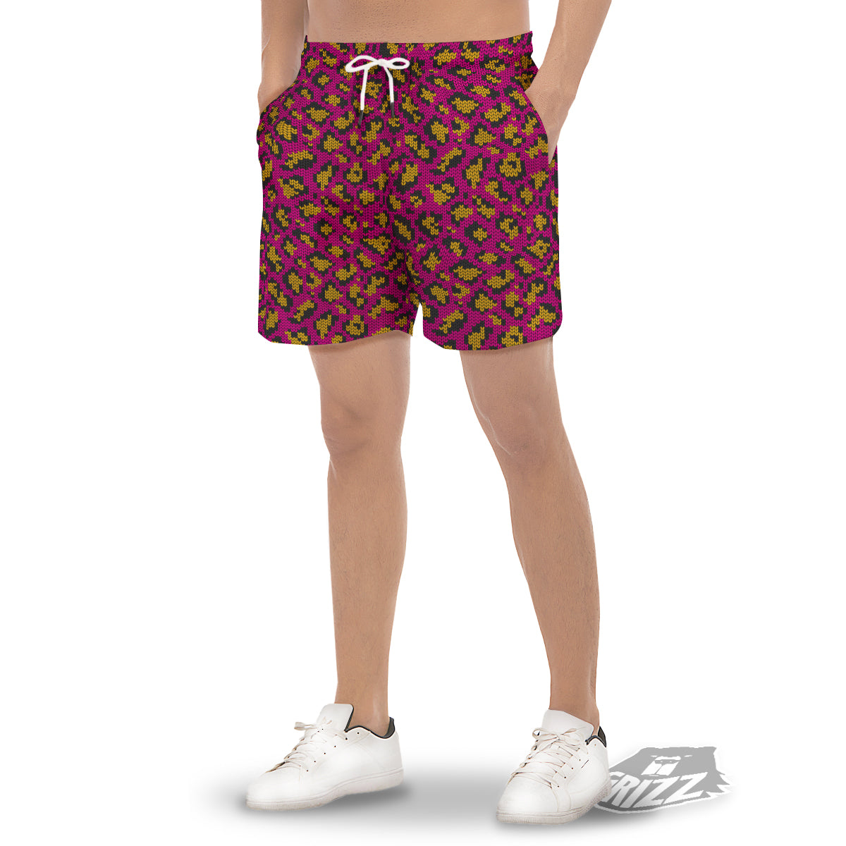 Knitted Wild Pink Leopard Print Pattern Men's Gym Shorts-grizzshop