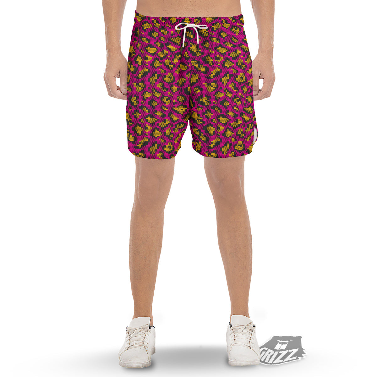 Knitted Wild Pink Leopard Print Pattern Men's Gym Shorts-grizzshop