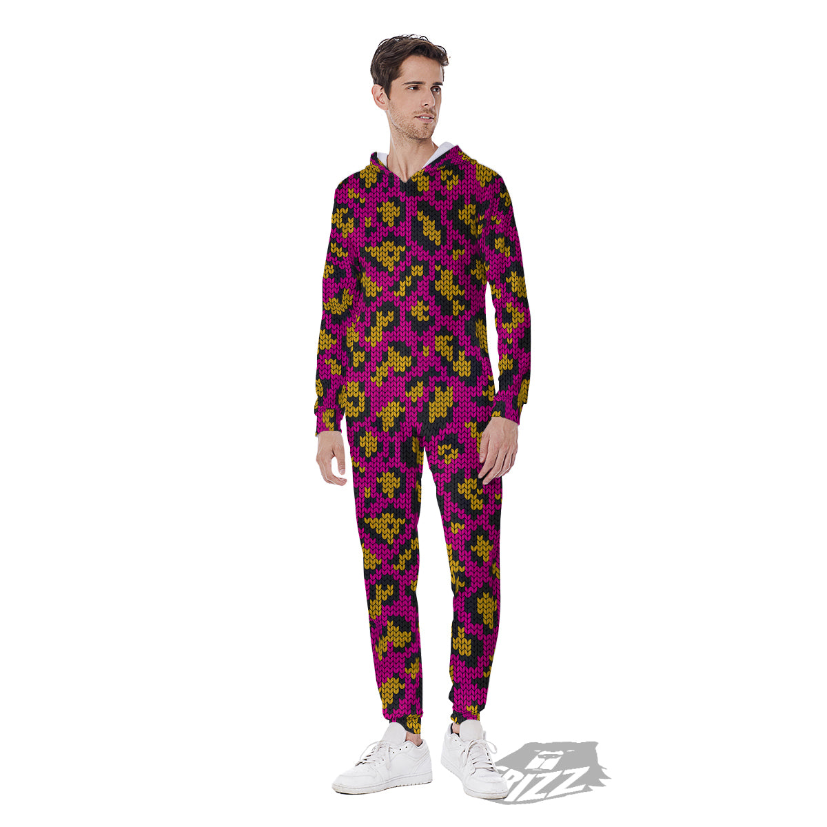Knitted Wild Pink Leopard Print Pattern Men's Jumpsuit-grizzshop