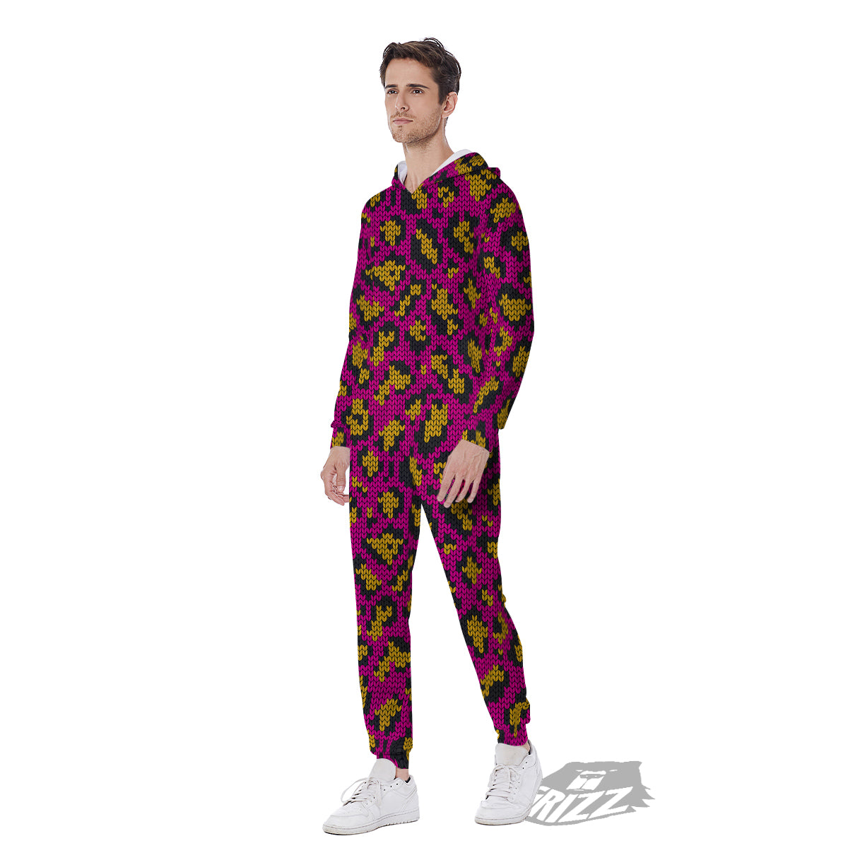 Knitted Wild Pink Leopard Print Pattern Men's Jumpsuit-grizzshop