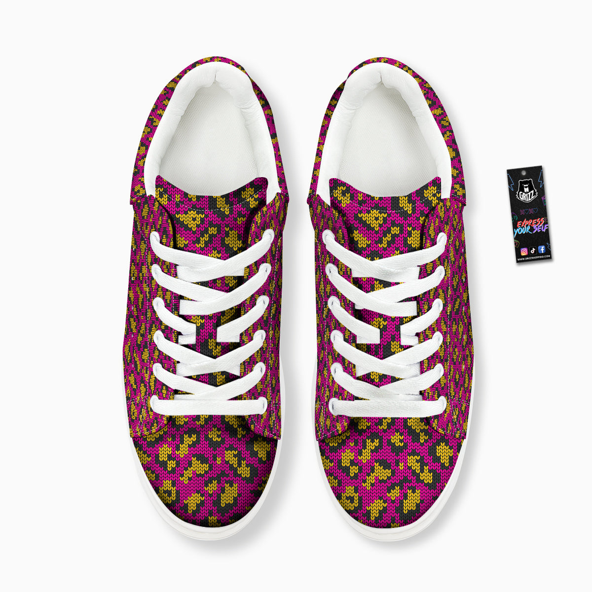 Knitted Wild Pink Leopard Print Pattern Platform Shoes-grizzshop