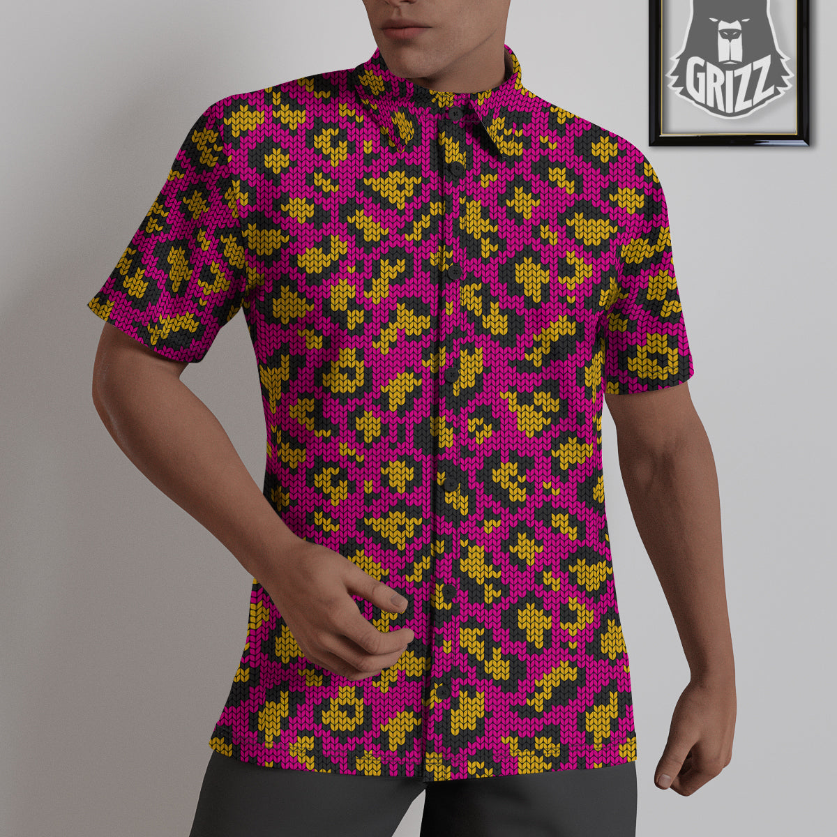 Knitted Wild Pink Leopard Print Pattern Untucked Shirts-grizzshop