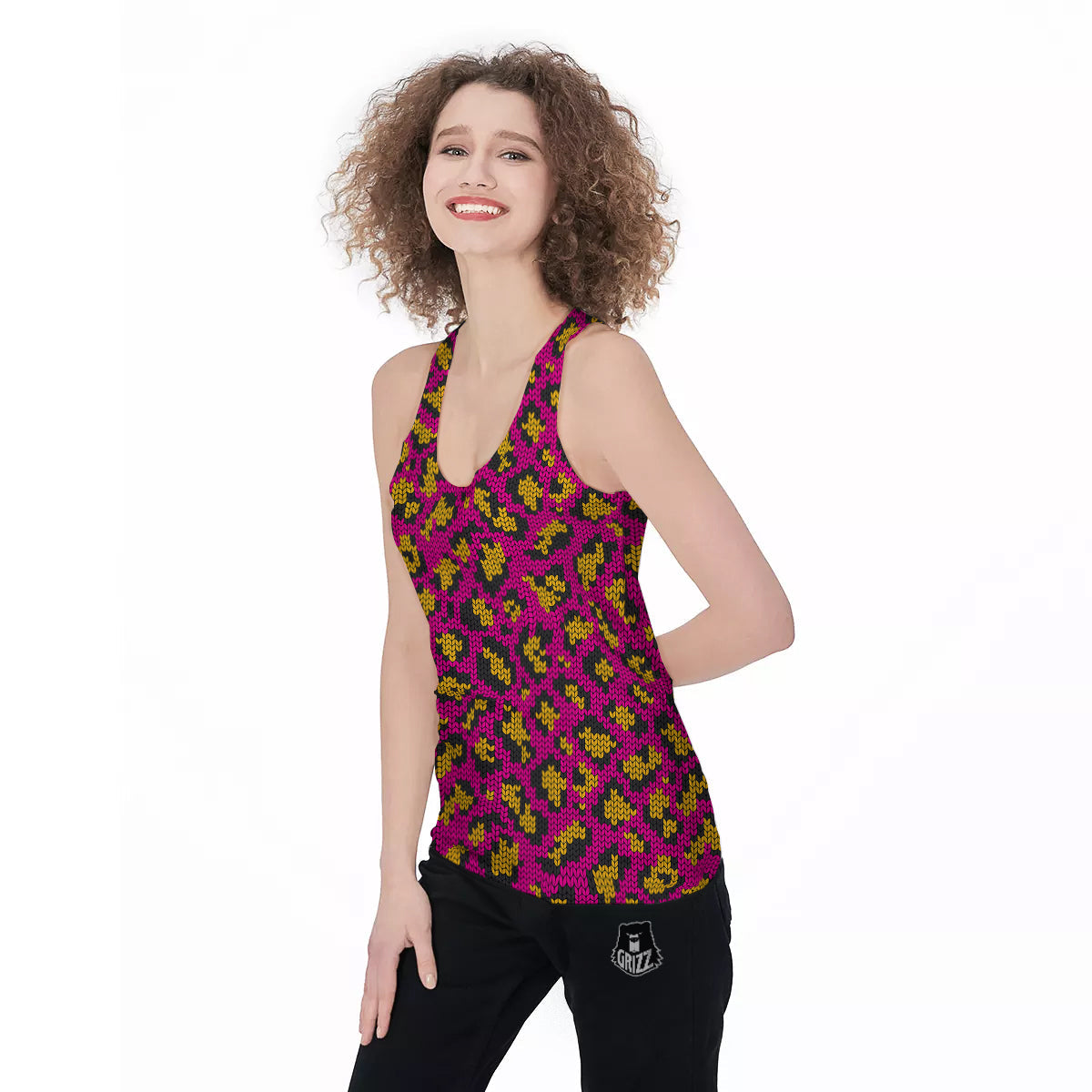 Knitted Wild Pink Leopard Print Pattern Women's Racerback Tank Top-grizzshop