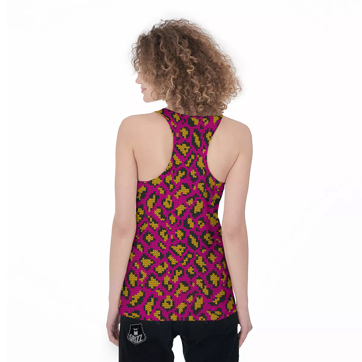 Knitted Wild Pink Leopard Print Pattern Women's Racerback Tank Top-grizzshop