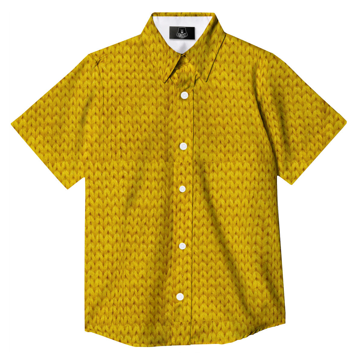 Knitted Yellow Print Pattern Button Up Shirt-grizzshop
