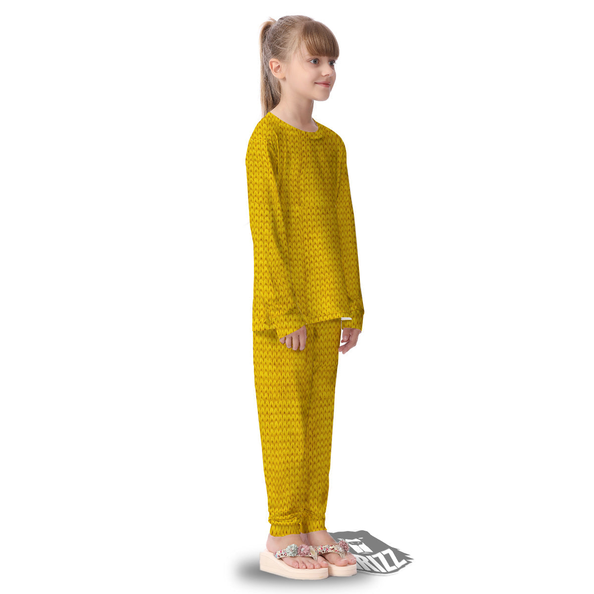Knitted Yellow Print Pattern Kid's Pajamas-grizzshop