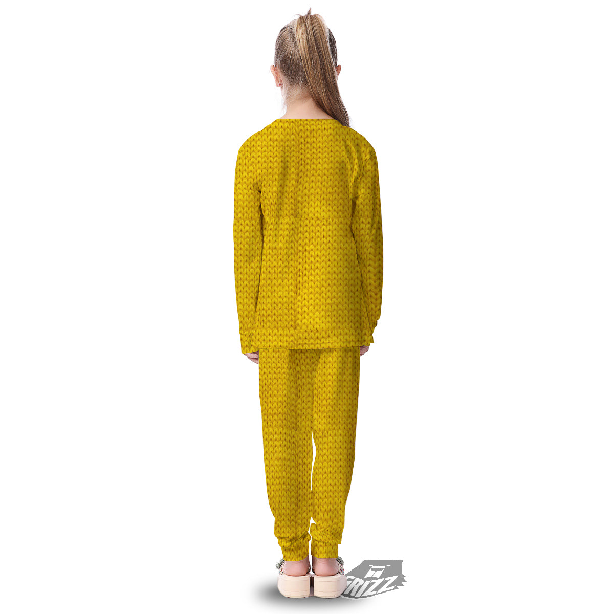 Knitted Yellow Print Pattern Kid's Pajamas-grizzshop