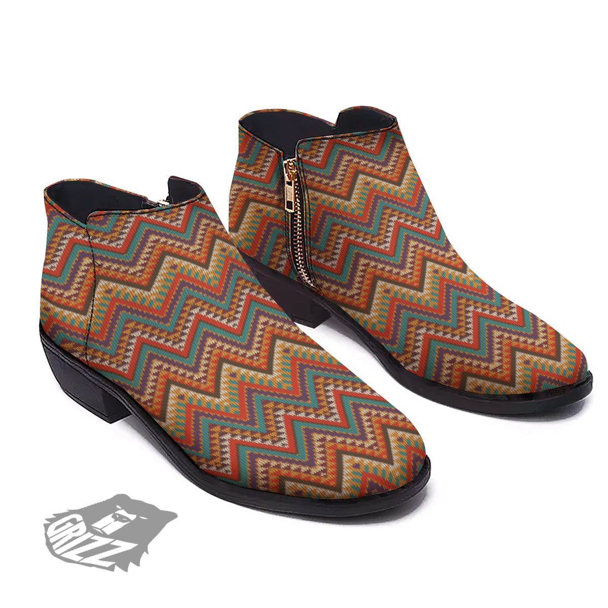 Knitted Zigzag Print Pattern Ankle Boots-grizzshop