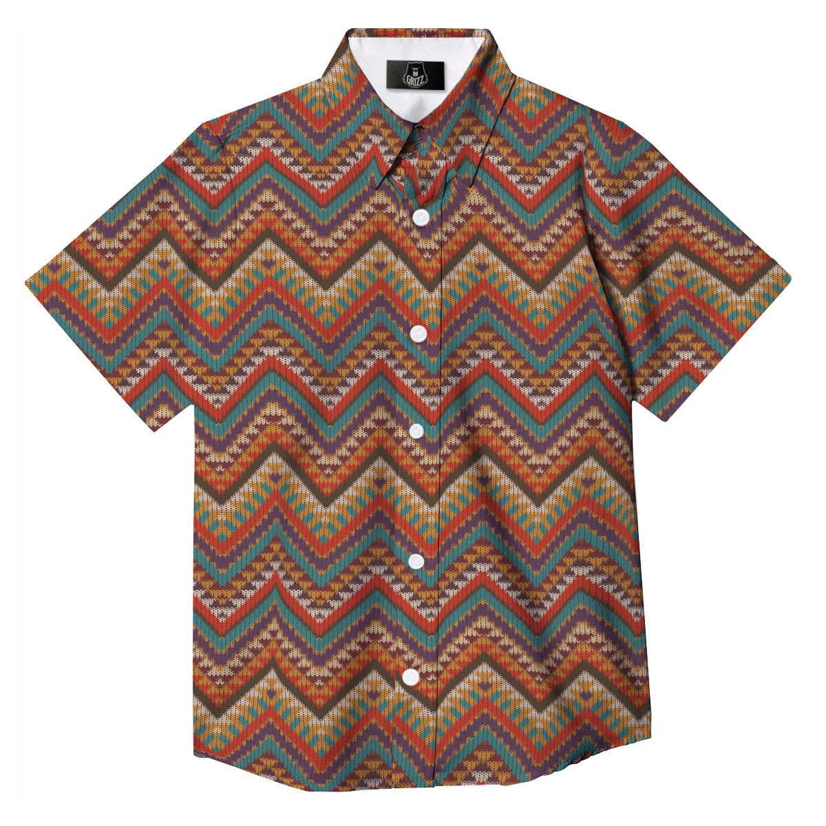Knitted Zigzag Print Pattern Button Up Shirt-grizzshop